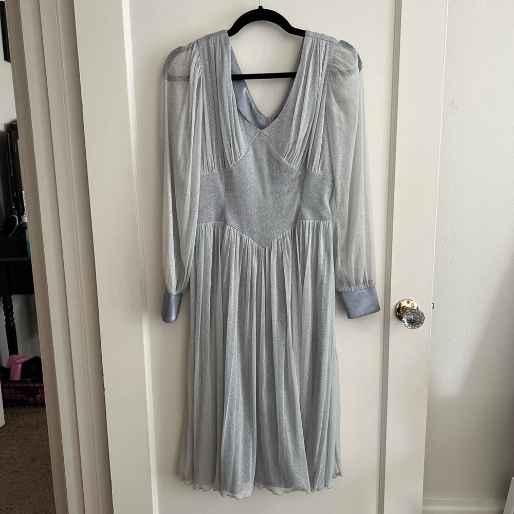NWOT Stop Staring! Shimmery Silver Sheer Sleeve Dress
